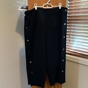 Loft Elegant Black Wide-Leg Pants with Gold Buttons